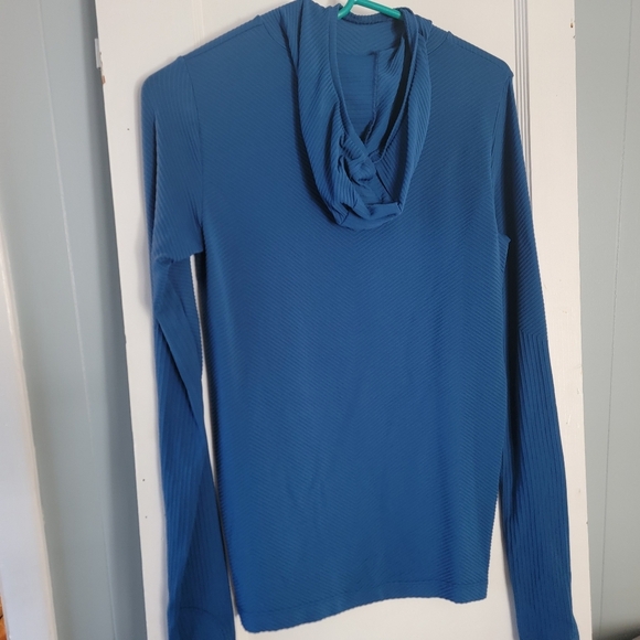 Athleta Tops - Athleta, Ribbed Longsleeve Hoodie, Blue, Medium